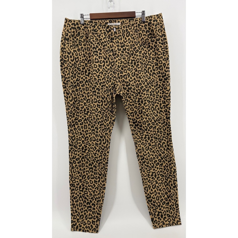 K. Jordan Tapered Jeans Womens 20W‎ Leopard Print Brown Black Slim Fit NWT